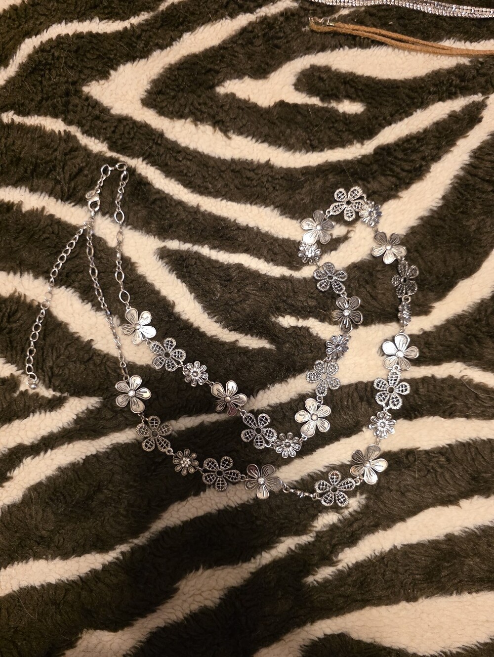 Silver Floral Chain Necklace - Elegant Flower Link Pendant